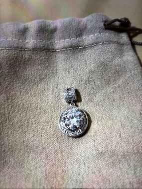 JTV Silver Toned Round Crystal Halo Brooch Pendant